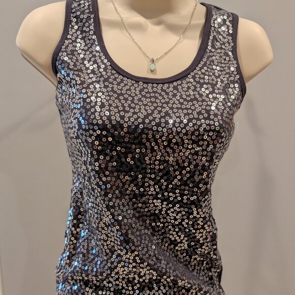 Rue21 Dark Gray Tank Top with Silver Sequin Small Excellent Used Condition - Picture 1 of 4